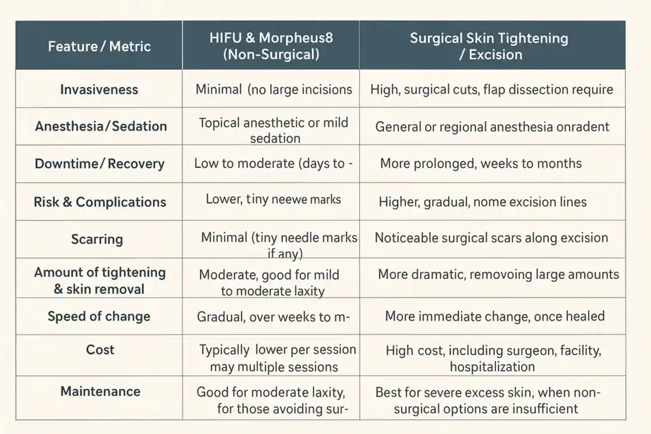 Table showing benefits of Lipo Freeze 2 U Merthyr Tydfil treatments for skin tightening following weight loss injections.